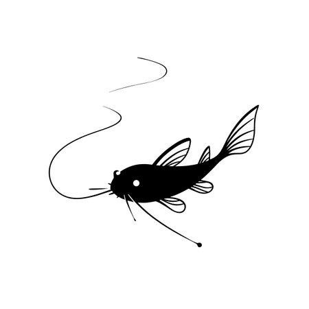 Catfish simple black and white line art vector logo. Catfishのイラスト素材