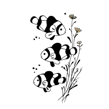 Clownfish simple black and white line art vector logo. Clownfishのイラスト素材