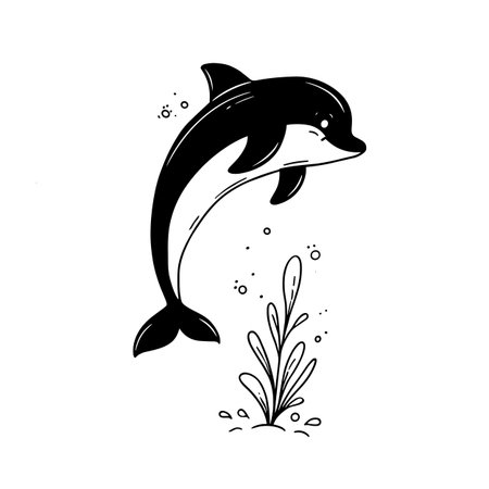 Dolphin simple black and white line art vector logo. Dolphinのイラスト素材