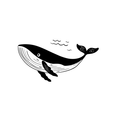 Gray Whale simple black and white line art vector logo. Gray Whaleのイラスト素材