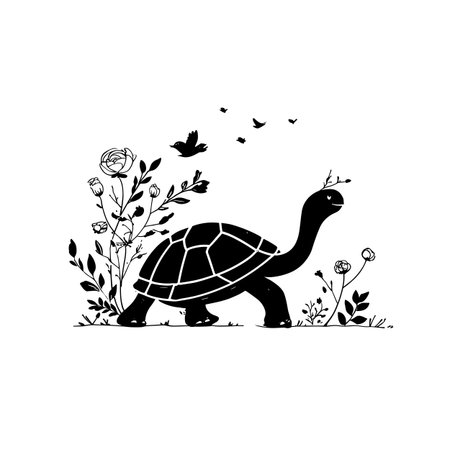Galpagos Tortoise simple black and white line art vector logo. Galpagos Tortoiseのイラスト素材
