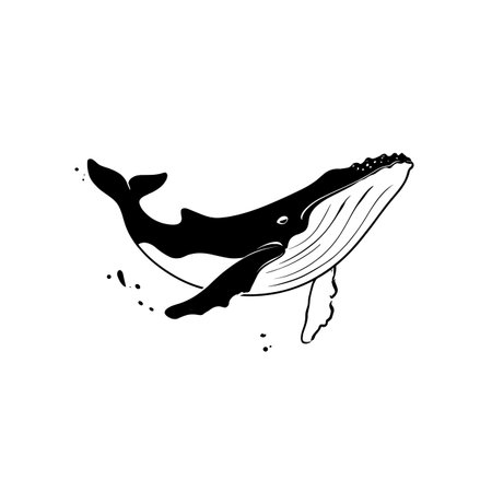 Humpback Whale simple black and white line art vector logo. Humpback Whaleのイラスト素材