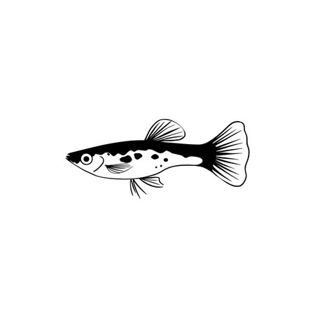 Guppy simple black and white line art vector logo. Guppiesのイラスト素材