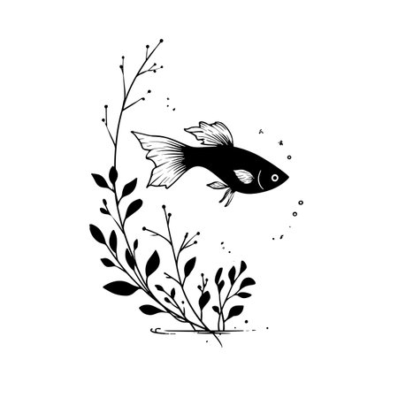 Guppy simple black and white line art vector logo. Guppiesのイラスト素材