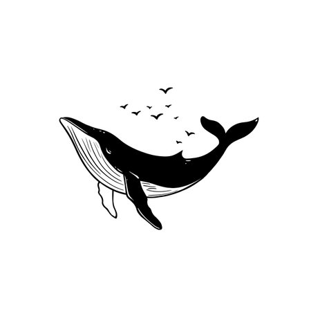 Humpback Whale simple black and white line art vector logo. Humpback Whaleのイラスト素材