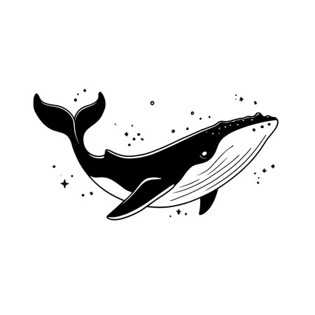 Humpback Whale simple black and white line art vector logo. Humpback Whaleのイラスト素材