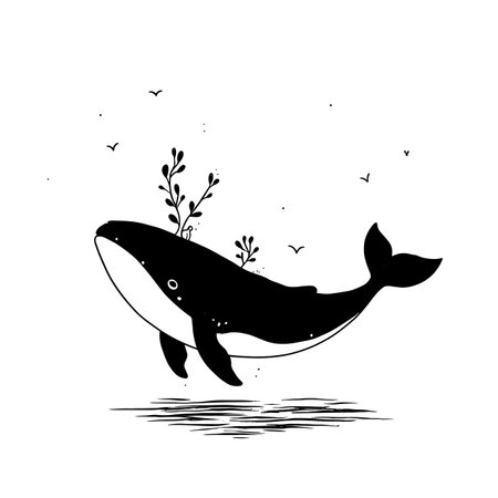 Humpback Whale simple black and white line art vector logo. Humpback Whaleのイラスト素材