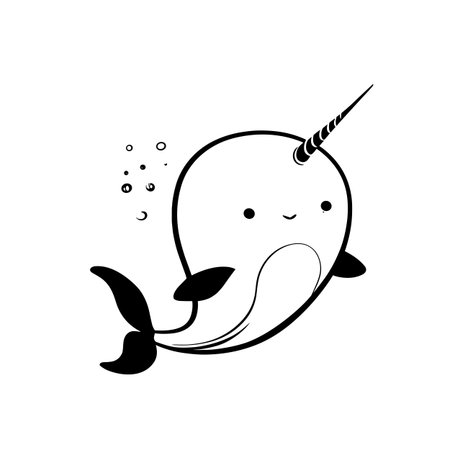 Narwhal simple black and white line art vector logo. Narwhalのイラスト素材