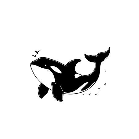 Orca simple black and white line art vector logo. Orcaのイラスト素材