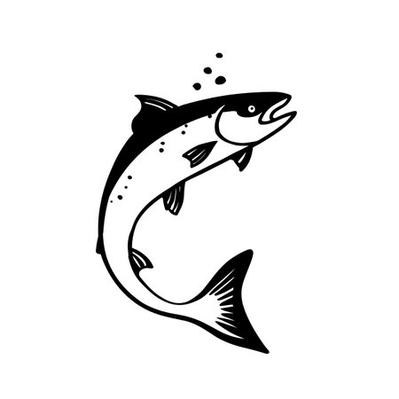 Salmon simple black and white line art vector logo. Salmonのイラスト素材