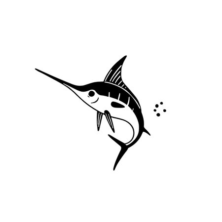 Swordfish simple black and white line art vector logo. Swordfishのイラスト素材