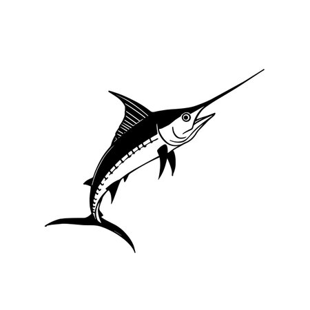 Swordfish simple black and white line art vector logo. Swordfishのイラスト素材