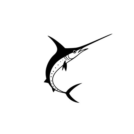Swordfish simple black and white line art vector logo. Swordfishのイラスト素材