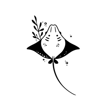Stingray simple black and white line art vector logo. Stingrayのイラスト素材