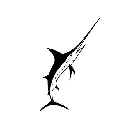 Swordfish simple black and white line art vector logo. Swordfishのイラスト素材