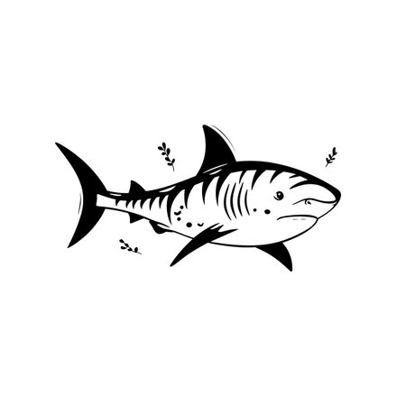 Tiger Shark simple black and white line art vector logo. Tiger Sharkのイラスト素材