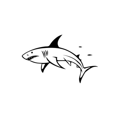Tiger Shark simple black and white line art vector logo. Tiger Sharkのイラスト素材