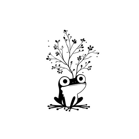 Tree Frog simple black and white line art vector logo. Tree Frogのイラスト素材