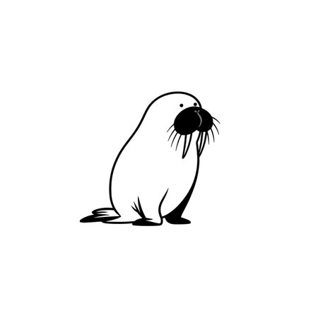 Walrus simple black and white line art vector logo. Walrusのイラスト素材