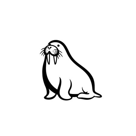 Walrus simple black and white line art vector logo. Walrusのイラスト素材