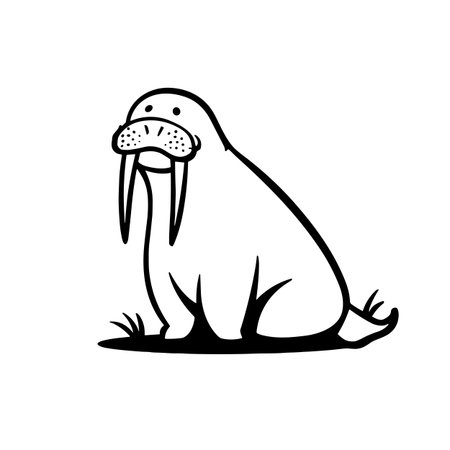 Walrus simple black and white line art vector logo. Walrusのイラスト素材