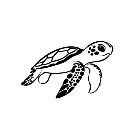 Loggerhead Turtle simple black and white line art vector logo. Loggerhead Turtle