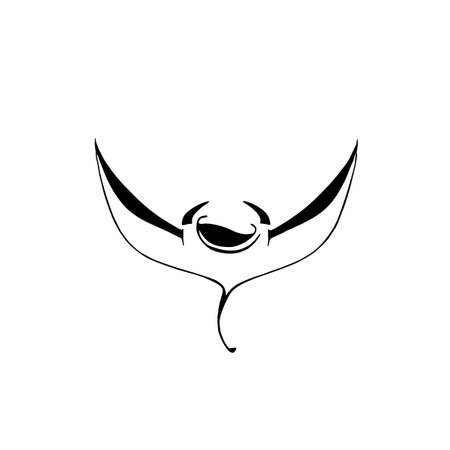 Manta Ray simple black and white line art vector logo. Manta Rayのイラスト素材