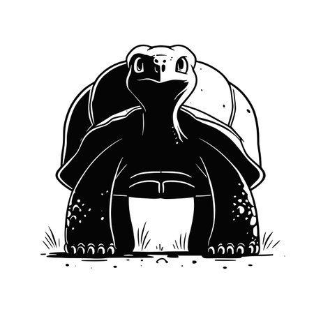 Aldabra Tortoise simple black and white line art vector logo. Aldabra Tortoiseのイラスト素材