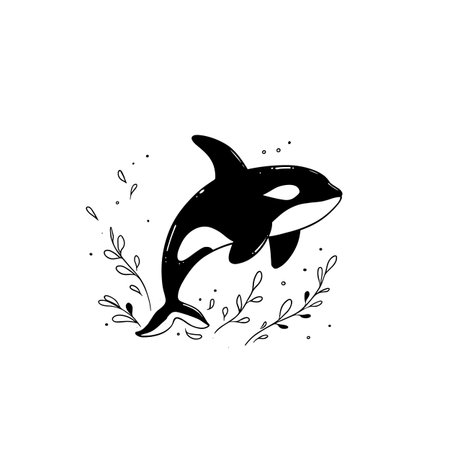 Orca simple black and white line art vector logo. Orcaのイラスト素材