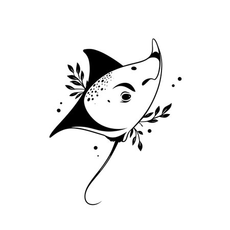 Stingray simple black and white line art vector logo. Stingrayのイラスト素材