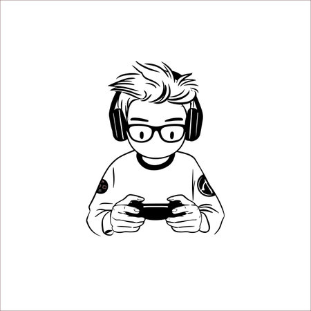 eSports player simple black and white line art vector logo. eSports playerのイラスト素材