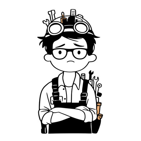 Engineer simple black and white line art vector logo. Engineerのイラスト素材