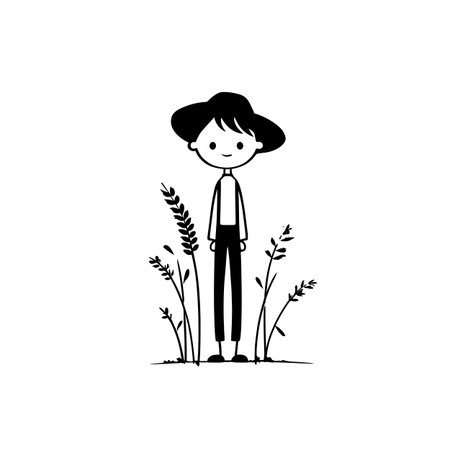 Farmer simple black and white line art vector logo. Farmerのイラスト素材