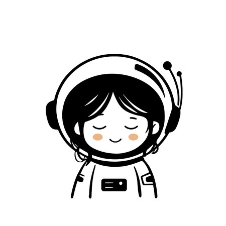 Astronaut simple black and white line art vector logo. Astronautのイラスト素材