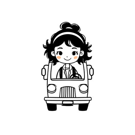 Bus driver simple black and white line art vector logo. Bus driverのイラスト素材