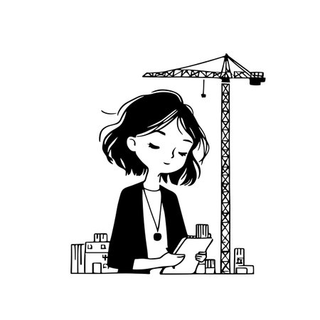 Architect simple black and white line art vector logo. Architectのイラスト素材