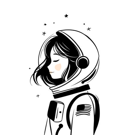 Astronaut simple black and white line art vector logo. Astronautのイラスト素材