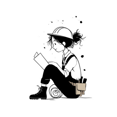 Builder simple black and white line art vector logo. Builderのイラスト素材