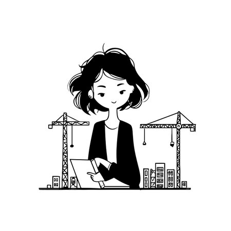 Architect simple black and white line art vector logo. Architectのイラスト素材