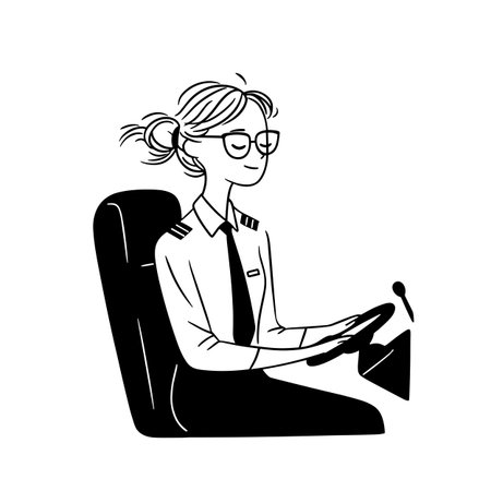 Bus driver simple black and white line art vector logo. Bus driver