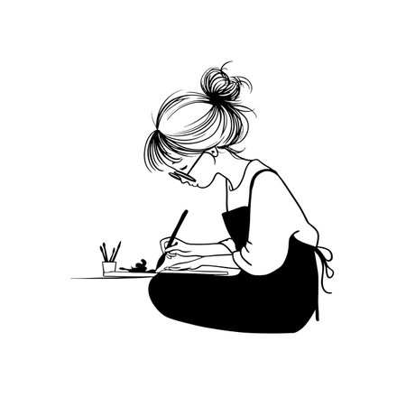 Painter simple black and white line art vector logo. Painterのイラスト素材