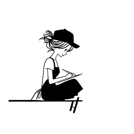 Painter simple black and white line art vector logo. Painterのイラスト素材