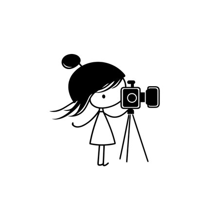 Photographer simple black and white line art vector logo. Photographerのイラスト素材