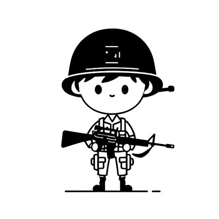 Soldier simple black and white line art vector logo. Soldierのイラスト素材