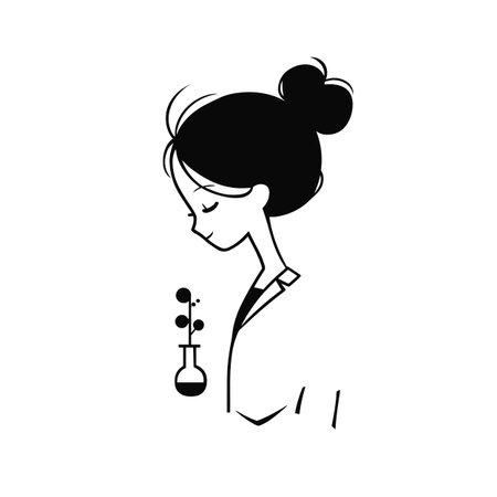 Scientist simple black and white line art vector logo. Scientistのイラスト素材