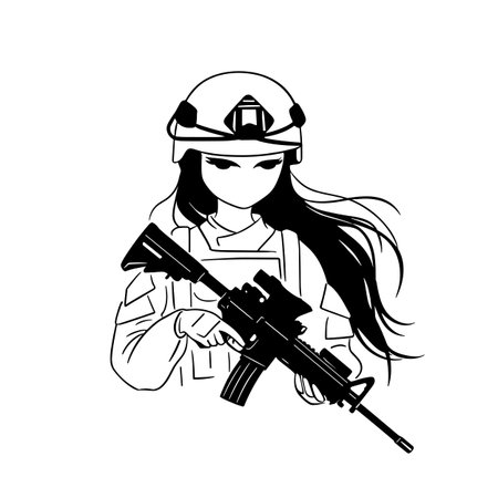 Soldier simple black and white line art vector logo. Soldierのイラスト素材