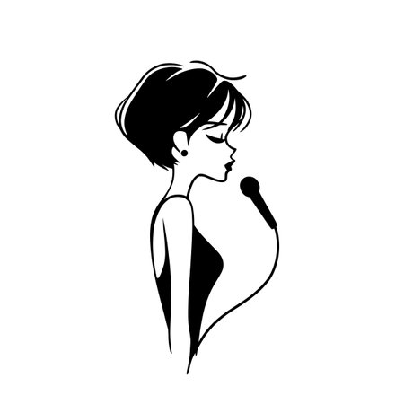 Singer simple black and white line art vector logo. Singerのイラスト素材