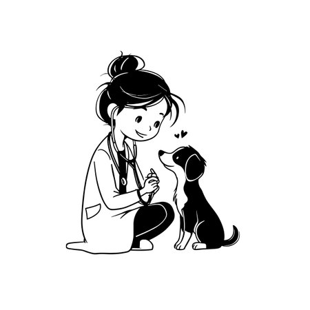 Veterinarian simple black and white line art vector logo. Veterinarianのイラスト素材