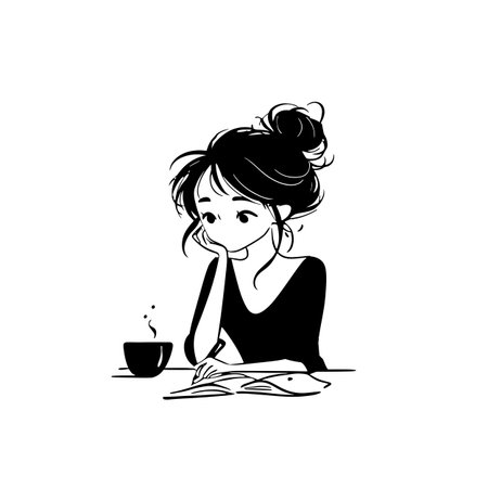 Writer simple black and white line art vector logo. Writerのイラスト素材