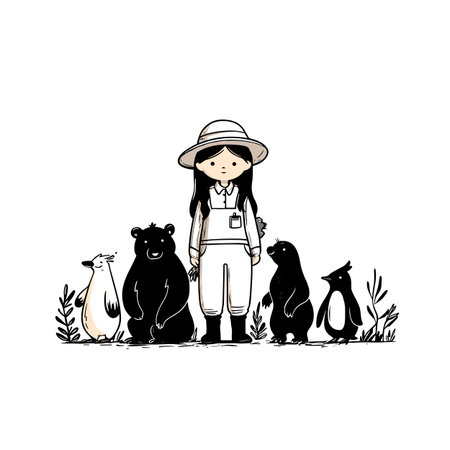 Zookeeper simple black and white line art vector logo. Zookeeperのイラスト素材